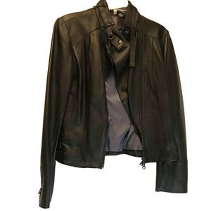 Alexander Julian American Modern Motor Leather Jacket Asymmetric Buckle Chain xs